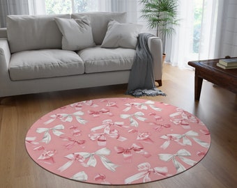 Pink Bows Round Rug: Coquette Cottagecore Dorm Decor (60x60)