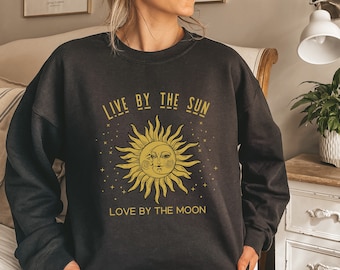 Boho Sun and Moon Sweatshirt: Celestial Hippie Festival Shirt