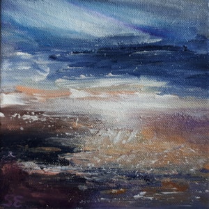 Abstract acrylic landscap, blue-beige-purple, little painting, original, wall art, wall decoration