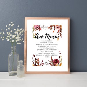 Ave Maria Latin Hail Mary Catholic Prayer | Instant DIGITAL Download Printable | 8x10 PNG, 11x14 PDF | Christian Floral Wall Art