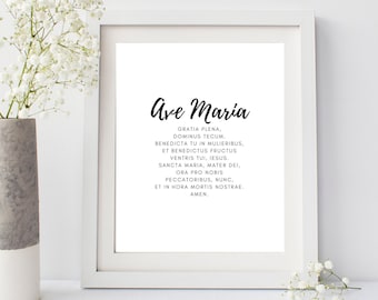 Ave Maria Latin Prayer Print | Catholic Christian Wall Art (Digital Download)