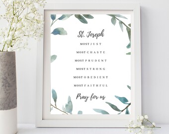 Litany of Saint Joseph | Instant Digital Download Catholic Printable 8x10 | Wall Art Decor Father&#39;s Day Gift