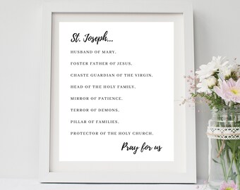 Saint Joseph Catholic Prayer | Litany of Saint Joseph | Year of Saint Joseph | Instant Digital Download Catholic 8x10 Print | Father&#39;s Day