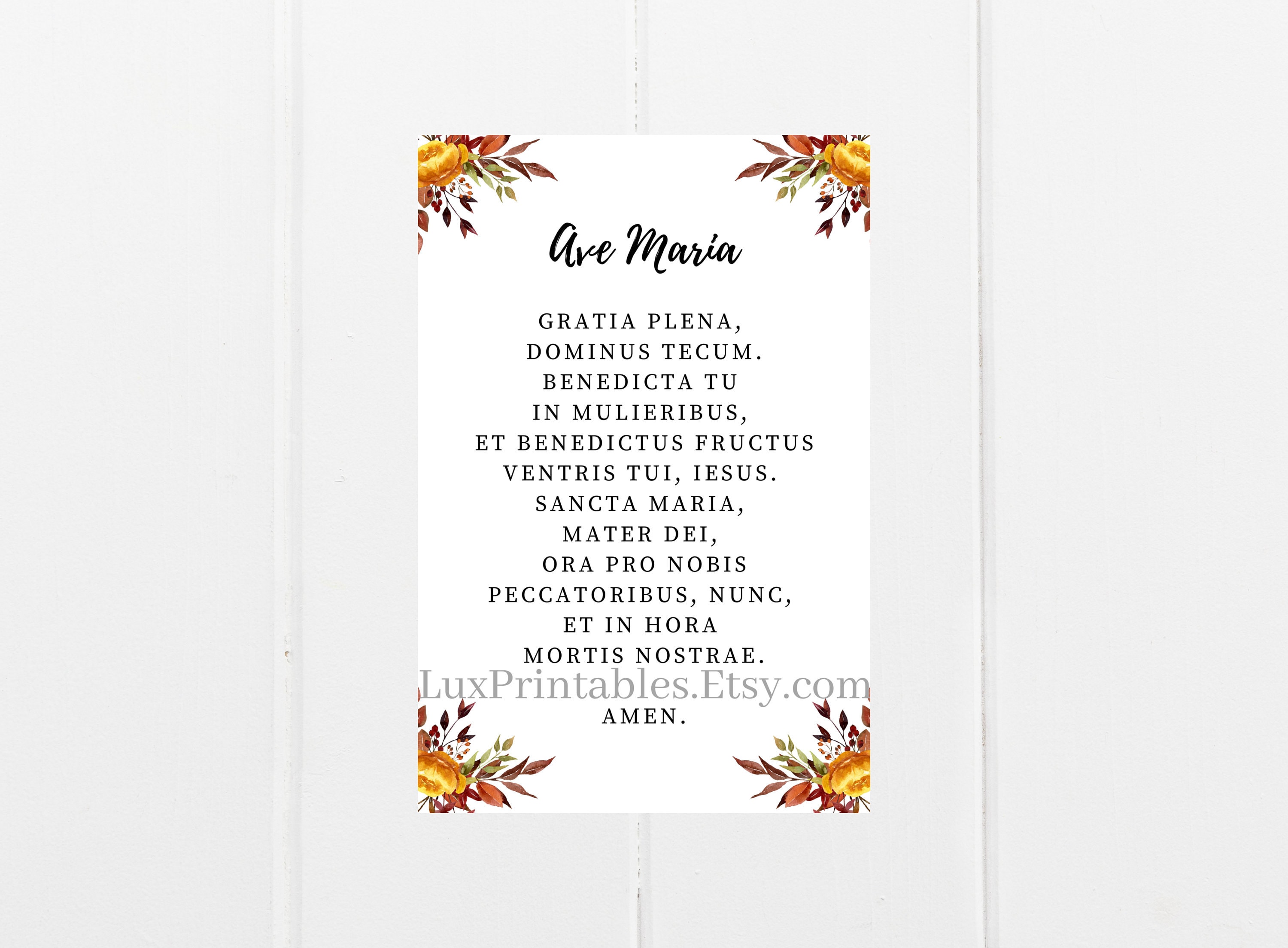 latin hail mary prayer card ave maria 4x6 instant digital download