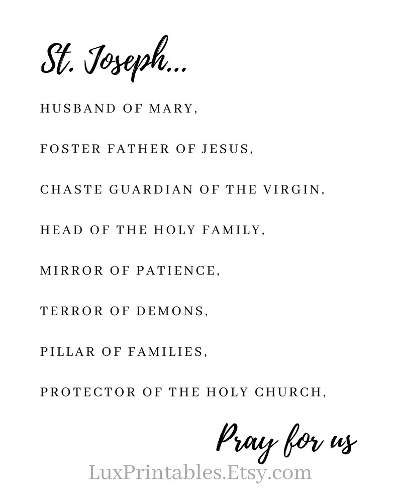 Saint Joseph Catholic Prayer Litany of Saint Joseph Year of Saint ...