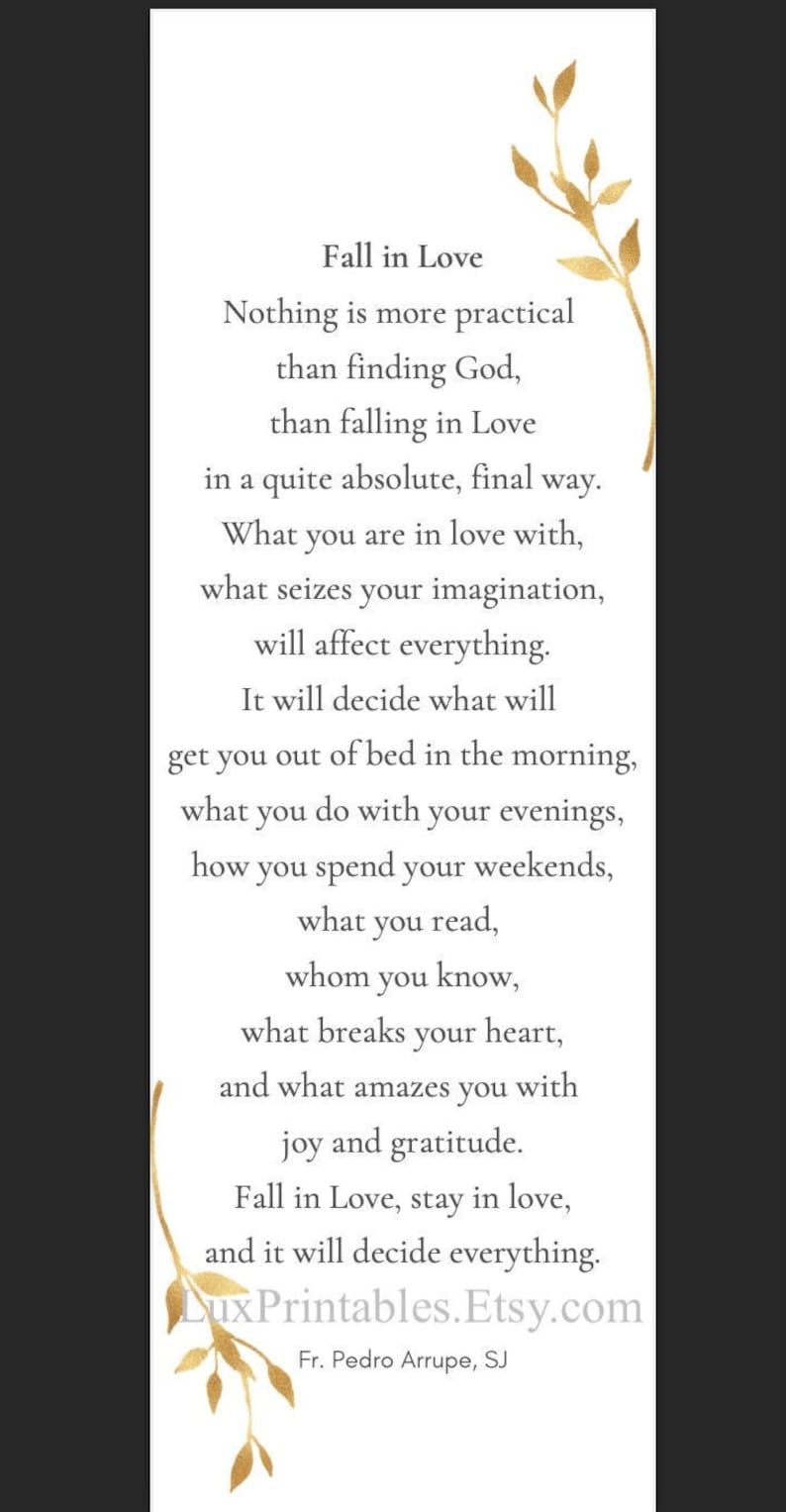 Fall in Love Bookmark | Catholic Quote | Father Pedro Arrupe | Instant