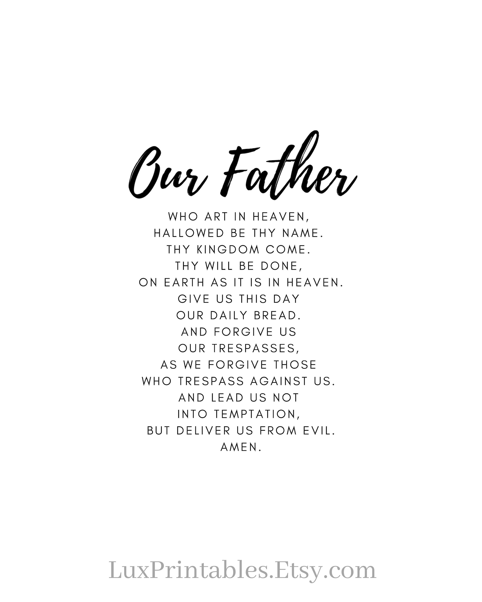Catholic Our Father Prayer Instant DIGITAL Download Printable Wall Art
