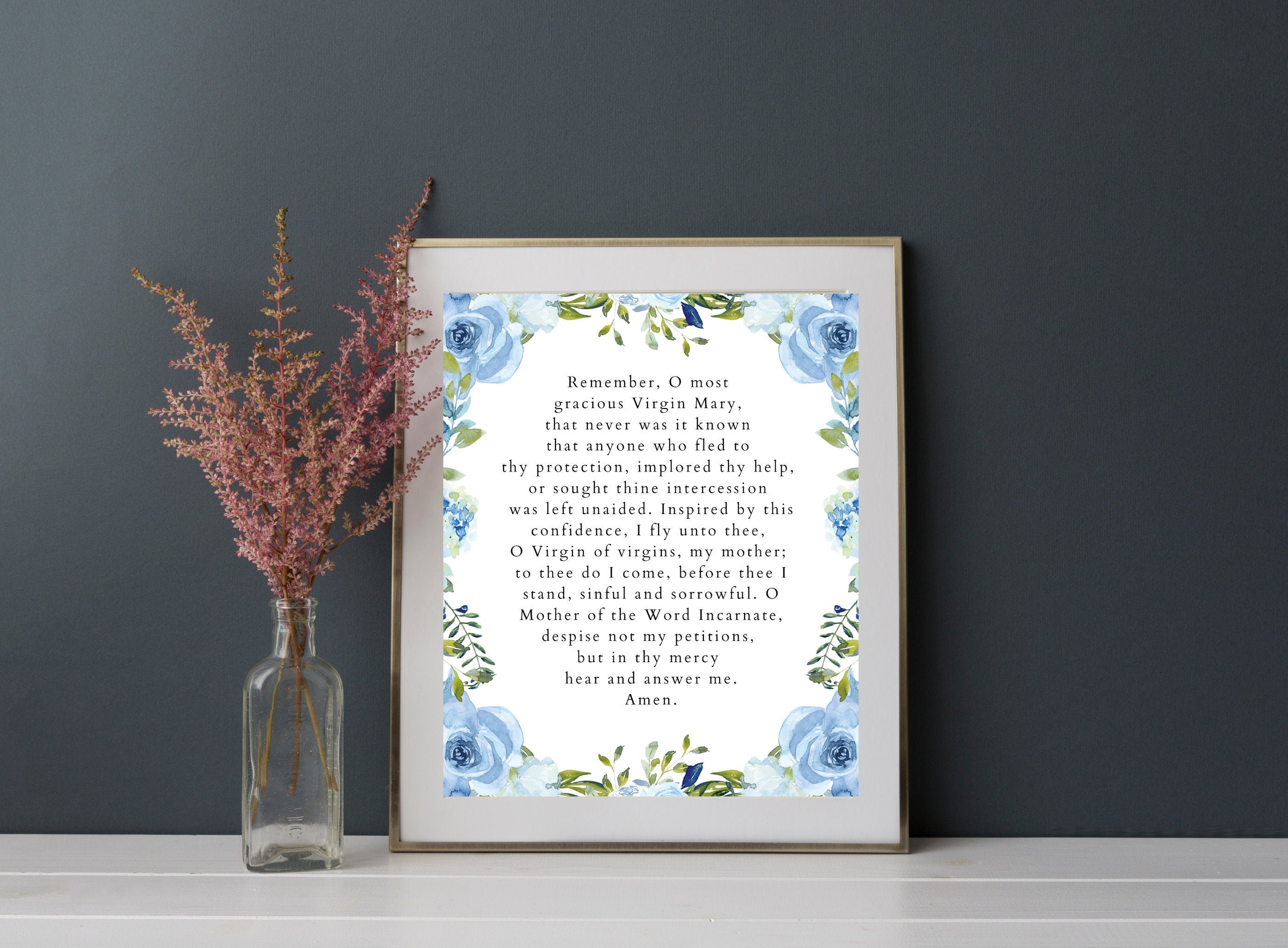 Memorare to Mary Catholic Prayer Blessed Mother | Instant DIGITAL Download Printable | 8x10 PNG | Christian Wall Art Print