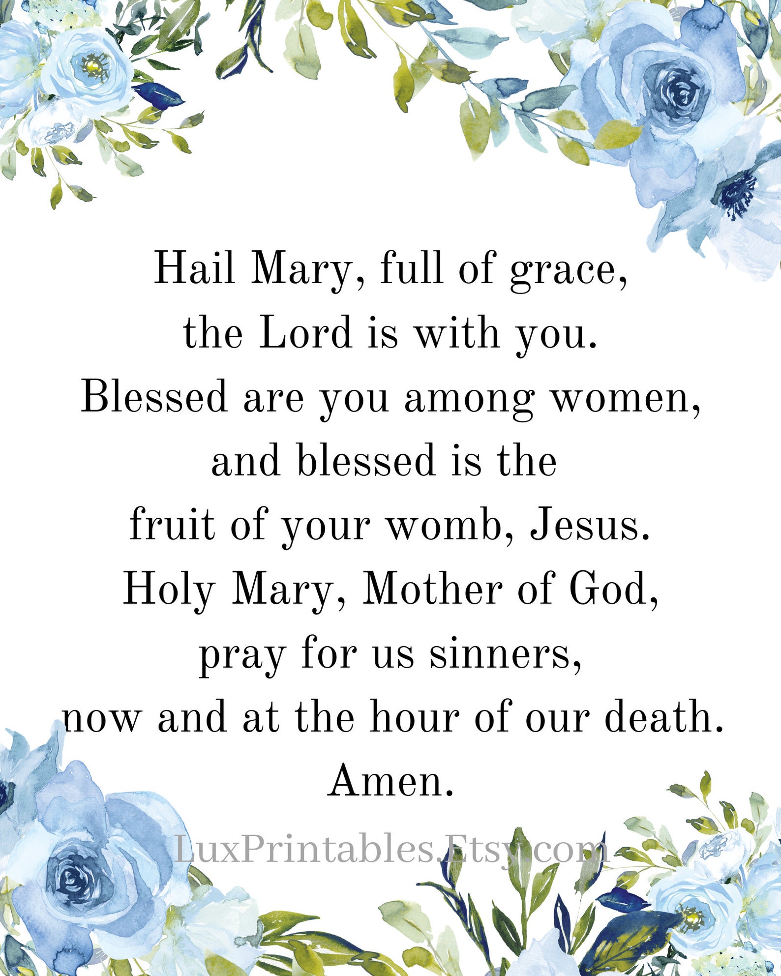 Hail Mary Catholic Prayer 8x10 DIGITAL DOWNLOAD Printable Etsy