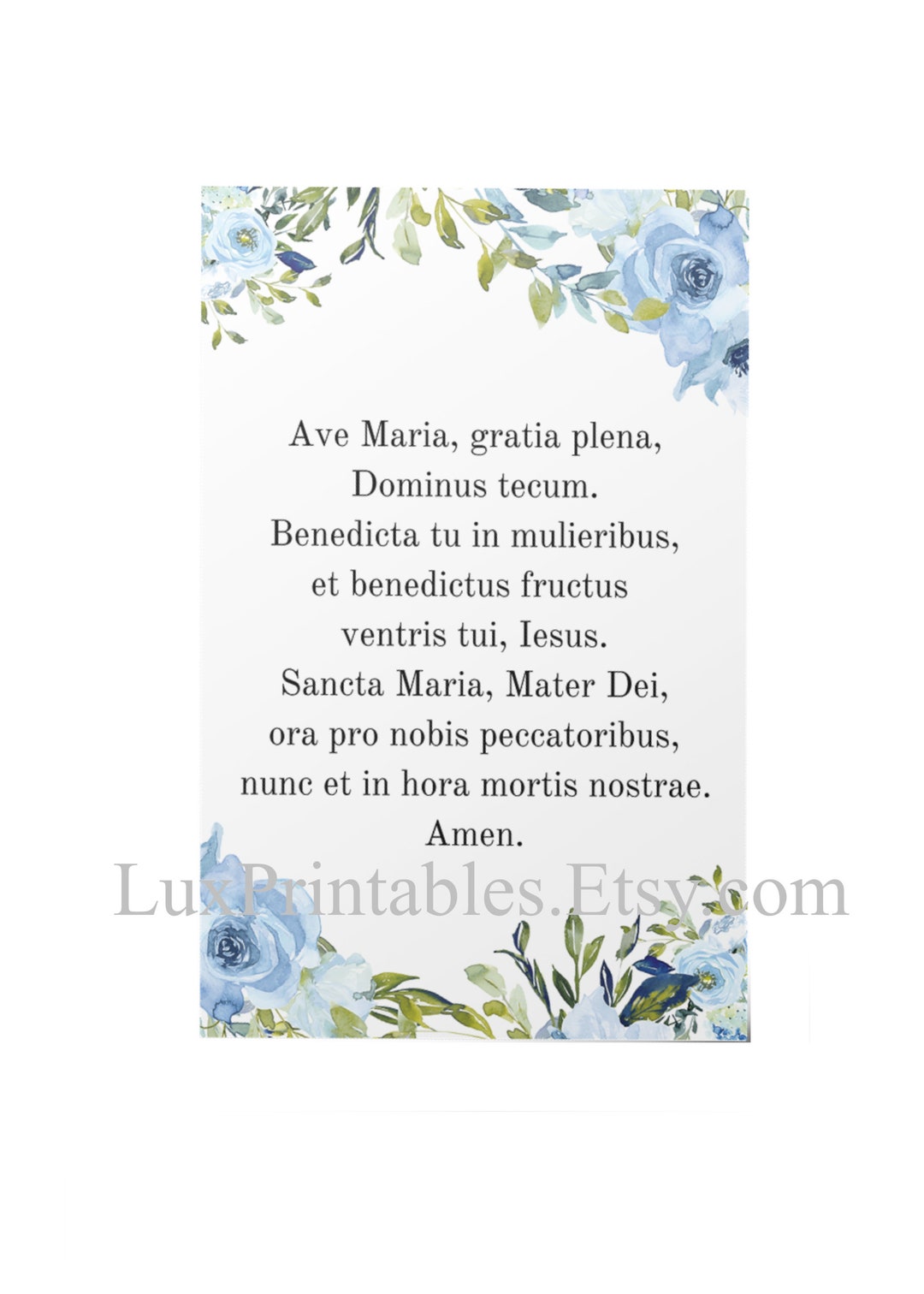 Ave Maria Latin Prayer Print | Catholic Floral Wall Art (digital ...