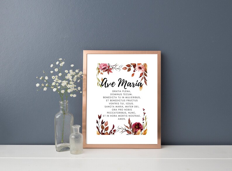Ave Maria Latin Prayer Printable | Christian Floral Wall Art (PDF, PNG ...