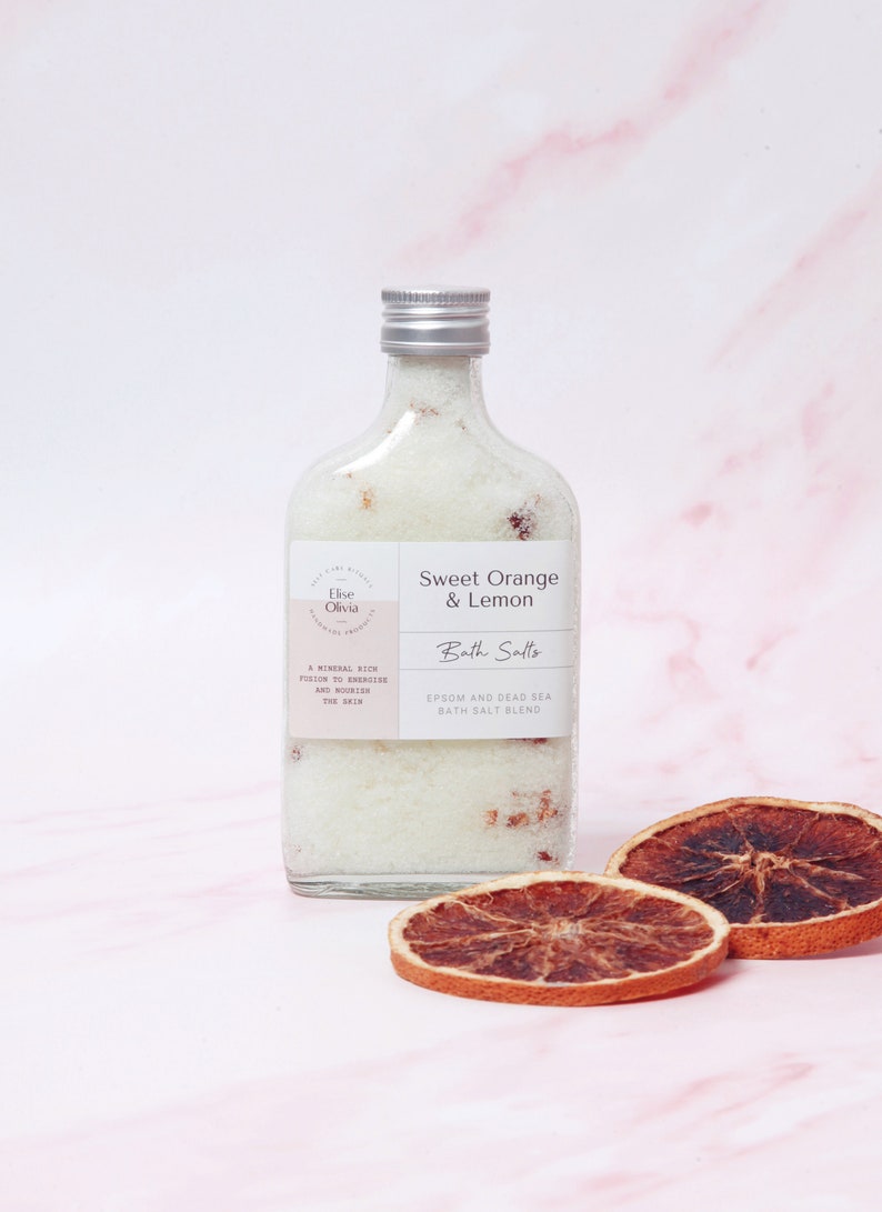 Sweet Orange and Lemon Epsom and Dead Sea Bath Soak Essential Oil Bath Salts Muscle Soak Aromatherapy Salts image 3