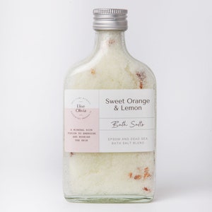 Sweet Orange and Lemon Epsom and Dead Sea Bath Soak Essential Oil Bath Salts Muscle Soak Aromatherapy Salts image 2
