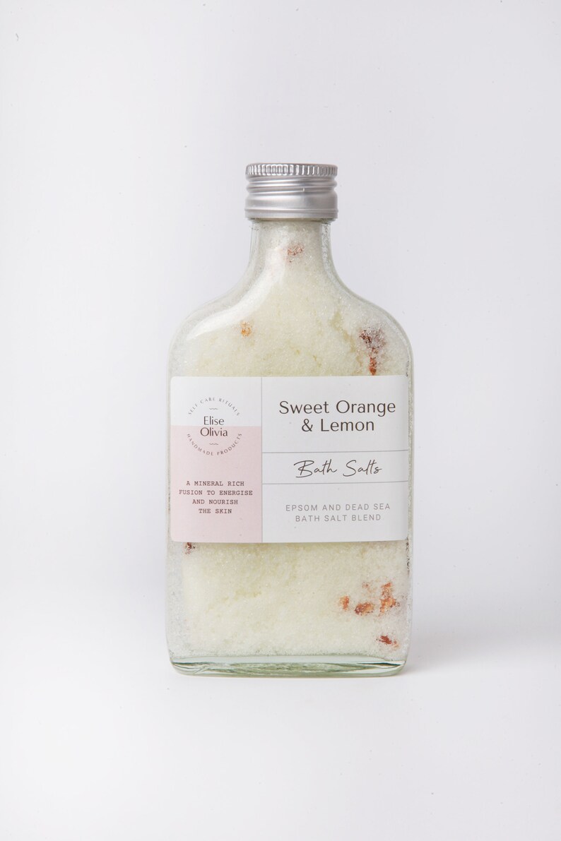 Sweet Orange and Lemon Epsom and Dead Sea Bath Soak Essential Oil Bath Salts Muscle Soak Aromatherapy Salts image 2