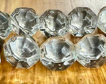 Set of 10 Pressed Glass and Brass Drawer Pulls or Knobs