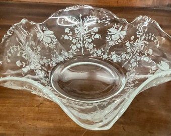 Rare Vintage Heisey Etched Orchid Pattern Oval 8” Two Section