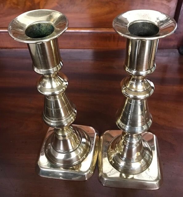 George Neumann Collection Nice Pair of Victorian Brass Candlesticks Ex Collection George Neumann ...
