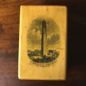 Vintage Mauchline Ware Stamp Box Showing Bunker Hill Monument