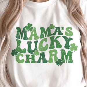 Mama’s Lucky Charm Svg, Mom St Patricks Day SVG, Distressed Shamrock Svg, Clover Cut file, Retro St Patricks Shirt, Svg Files For Cricut