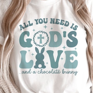 Easter Christian SVG, Chocolate Bunny Svg, Gods love Svg, Jesus Png, Chemise lapin de Pâques rétro, Sublimation Png, Fichiers Svg pour Cricut