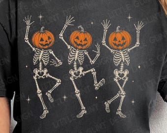 PNG divertido de Halloween, PNG de esqueleto retro de Halloween, PNG de calabaza, gráfico gótico de Halloween, diseño de sublimación de terror grunge