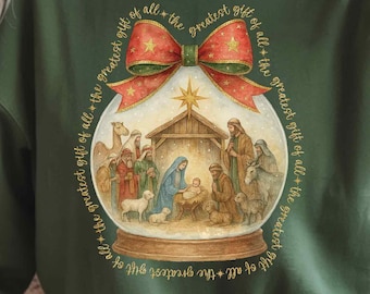 Greatest Gift of all PNG, Christmas Nativity Sublimation Shirt png, Christian Christmas Png, Christian Coquette Bow Png, Jesus Manger Png
