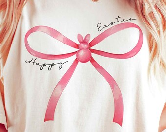 Happy Easter Coquette Bow Png, Easter Bunny Png, Trendy Easter shirt design, Girls Easter Png, Sublimation design