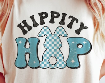 Hippity Hop SVG PNG, Retro Easter Svg, Bunny Checker Png, Groovy Easter Shirt, Sublimation Png, Svg Files For Cricut