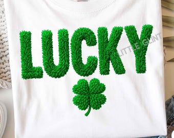 Knüpfgarn Faux Stickerei Lucky PNG, Preppy Coquette St Patricks Day Png, St Pattys Day Png, Lucky Png, Klee Png, digitaler Download