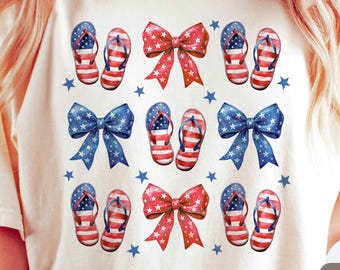 4th of July Flip Flop PNG, Trendy 4th of july png, Summer Beach png, Red and blue Bow png, Retro Usa Fourth Of July Png, Sublimation