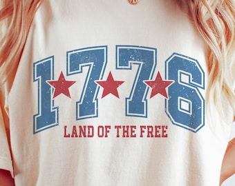 1776 Land of The Free SVG PNG, Retro 4th of July Varsity Svg, USA Png, Independence Day Shirt, Sublimation Png, Svg Files for Cricut
