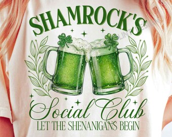 Shamrock's Social Club PNG, St. Patrick’s day Png Designs, Retro St Patricks day beer mug, Funny drinking shirt design