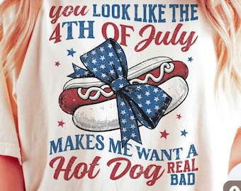 You Look Like the 4th of July PNG, Coquette 4th Of July PNG, Retro America Hot dog bow Png, Independence Day Png