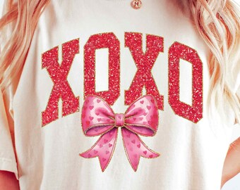 Valentine Coquette Bow Heart PNG, Glitter Valentine Png, Heart Love Png, Pink Glitter Valentine Shirts, Sublimation Design