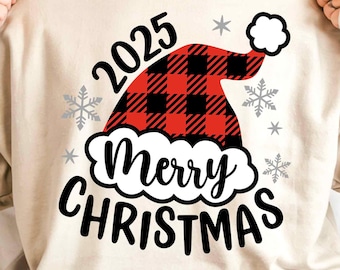 2025 Frohe Weihnachten SVG, Weihnachten SVG, Weihnachtsmannmütze, lustiges Weihnachtshemd, Kinder Weihnachtsgeschenk, Sublimation Png, Plotterdatei für Cricut