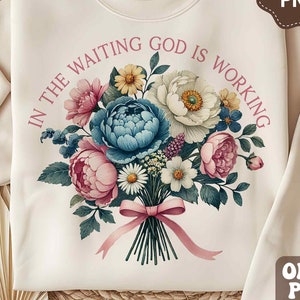 Bloemen christelijke flirtstrik lichtroze png, In the Waiting God is Working, wilde bloem png, bijbelvers png