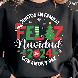 SVG de Navidad en español, Feliz Navidad 2024 PNG, Luces de Navidad, Camisetas familiares a juego de Navidad en español, Archivos SVG para Cricut
