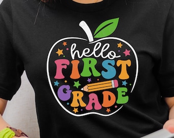Hello First Grade SVG, Back To School Svg, First School Day Gift, 1st Grade Teacher Retro Shirt, Svg Files For Cricut