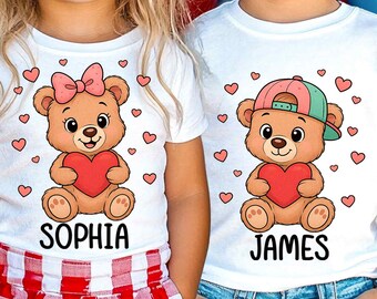 Personalized Kids Valentine's Day PNG, Boys/Girl Teddy Bear Png, Teddy Bear Png, Coquette Png, Bow Ball Cap Kids Valentines Design