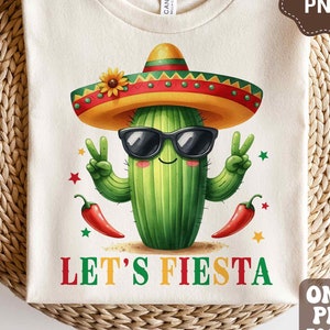 Let's Fiesta PNG, Funny Cactus Png, Retro Cinco de Mayo Png, Kids Mexico Png, Boy Cinco de Mayo Shirt, Sublimation Designs