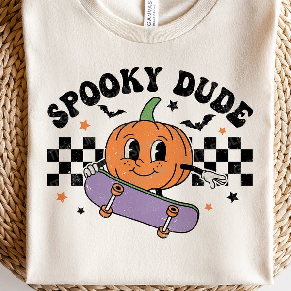 Spooky Dude SVG, Halloween Boy Svg, Pumpkin Png, Skateboard Png, Retro Halloween Kids Shirt, Svg Files For Cricut