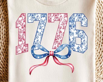 1776 Retro Coquette 4th Of July Png, Red White Blue Floral Png, Grand Millennial American Png, Patriotic Png, Sublimation