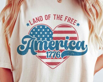 America Land Of The Free 1776 SVG PNG, Retro 4th of July Svg, USA Png, Independence Day Shirt, Sublimation Png, Svg Files for Cricut