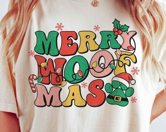 Merry Woofmas PNG SVG, Retro Christmas Svg, Camisetas Merry Christmas Dog Mom, Sublimación, Archivos Svg para Cricut