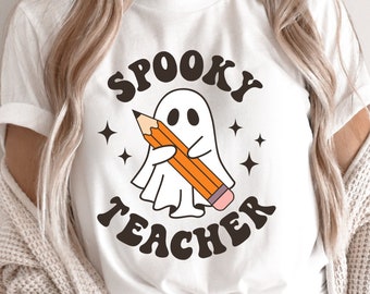 Professeur effrayant SVG, Svg professeur Halloween, mignon fantôme professeur Svg, Svg automne, chemise Halloween rétro Svg, fichiers Svg pour Cricut