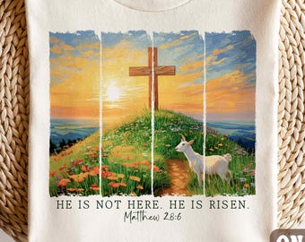 He is Risen PNG Spring Easter Sublimation Designs Brushstroke PNG, Wildflower Png, Christian Easter Png, Aesthetic Boho Jesus Cross