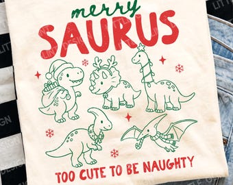 Divertido dinosaurio navideño PNG SVG, Feliz Navidad Dinosaurio Niños PNG, Camiseta Divertida de Navidad con Dinosaurio, Diseño de Sublimación Navideña para Niño