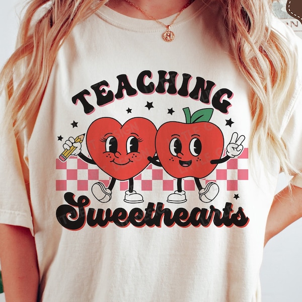 Teaching Sweethearts SVG, Funny Valentine Teacher SVG, Retro Heart Png, Teacher Shirts Gift, Svg Files for Cricut