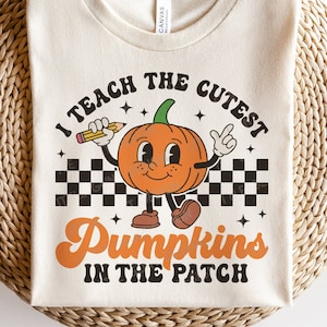 J'enseigne les citrouilles les plus mignonnes du patch SVG, Svg Halloween professeur, citrouilles rétro Png, chemise professeur automne Svg, fichiers Svg pour Cricut