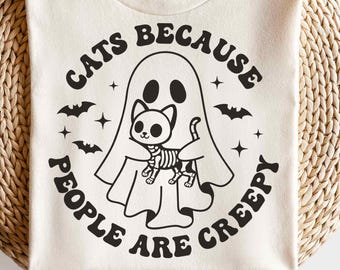 Retro Halloween Cat Mom SVG PNG, Cats Because People Are Creepy, Halloween Cute Ghost Shirt, Sublimation, Svg Files For Cricut